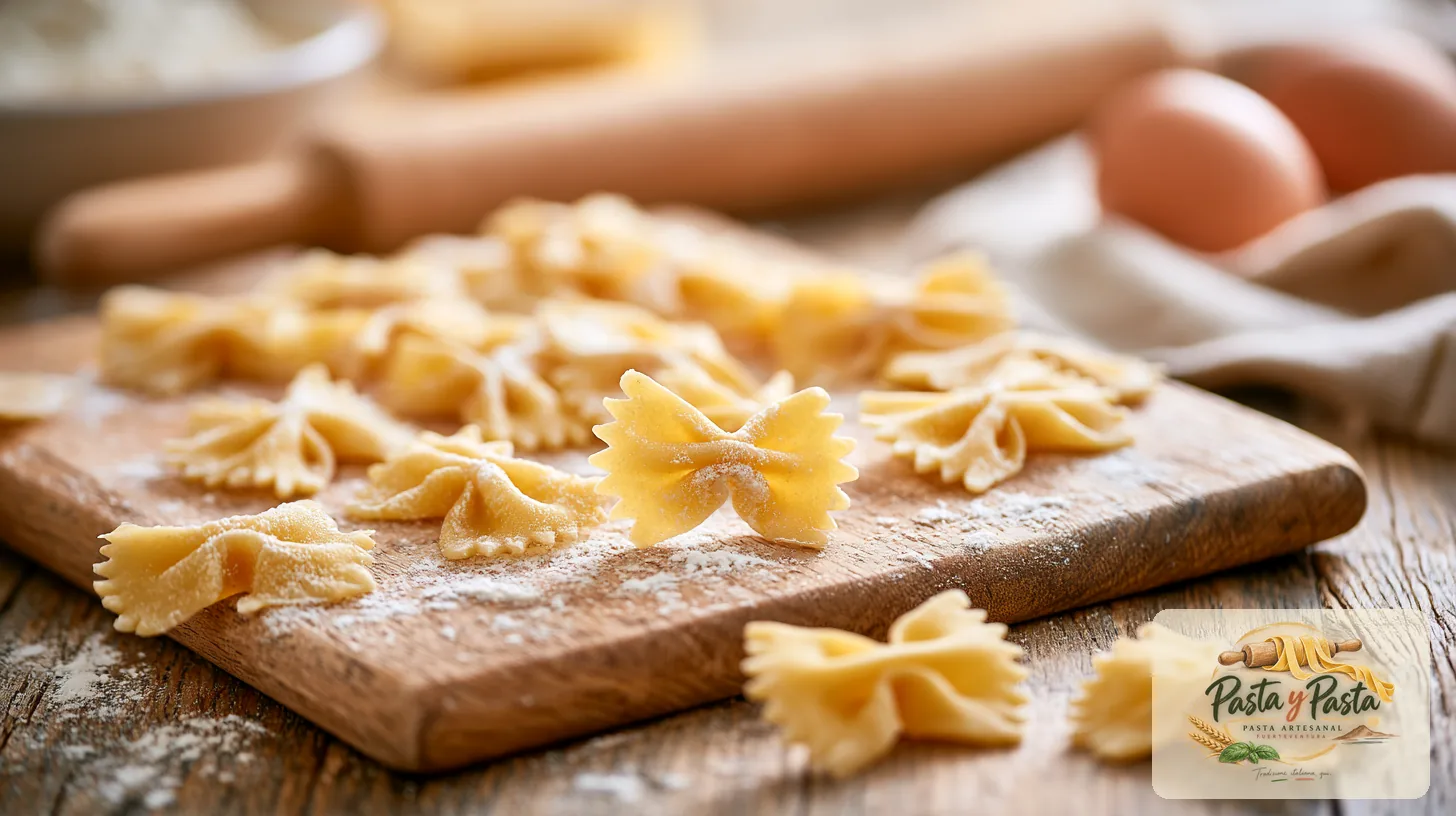 Farfalle fresca artigianale su tagliere